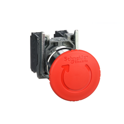 BOUTON ARRET D'URGENCE Ø40 POUSSER TOURNER ROUGE 1O+1F - VIS