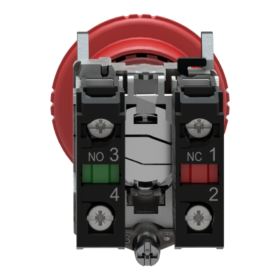 BOUTON ARRET D'URGENCE Ø40 POUSSER TOURNER ROUGE 1O+1F - VIS