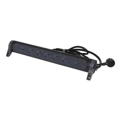 BLOC MULTIPRISE ROTATIF NOIR 6 PC 2P+T + INTER +PARAFOUDRE CABLE 1,5M