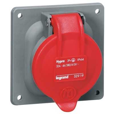 HYPRA PRISE FIXE A ENTRAXES UNIFIES IP44 32A - 380-415VAC 3P+T PLAST.