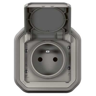 PLEXO GRIS PC 2P+T 16A 250V IP55 ENCASTRE COMPLET