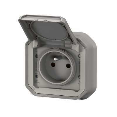 PLEXO GRIS PC 2P+T 16A 250V IP55 ENCASTRE COMPLET
