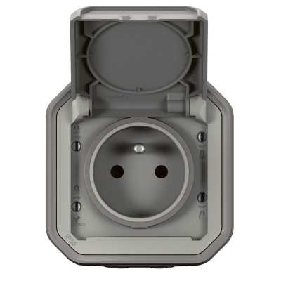 PLEXO GRIS PC 2P+T 16A 250V IP55 IK08 - COMPLET SAILLIE